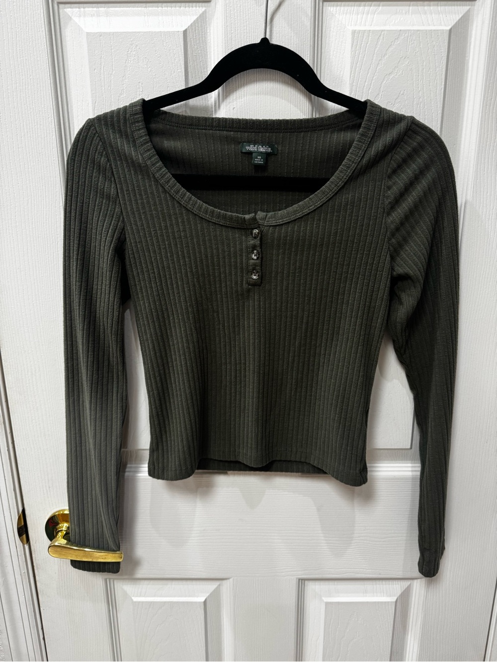wild fable Olive Ribbed Henley Long-Sleeve Top